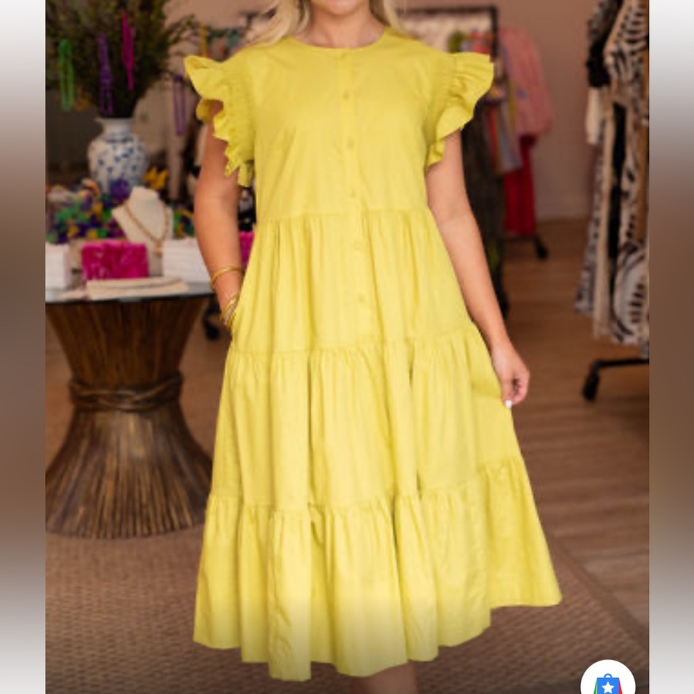 NWT Oddy Lime Audra Cap Ruffle Sleeve Button-Down Dress Size 3x